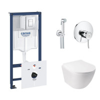 Комплект инсталляция Grohe Rapid SL 38827000 + унитаз с сиденьем Qtap Jay QT07335176W + набор для гигиенического душа со смесителем Grohe BauClassic 2904800S Комплект инсталляция Grohe Rapid SL 38827000 + унитаз с сиденьем Qtap Jay QT07335176W + набор для гигиенического душа со смесителем Grohe BauClassic 2904800S