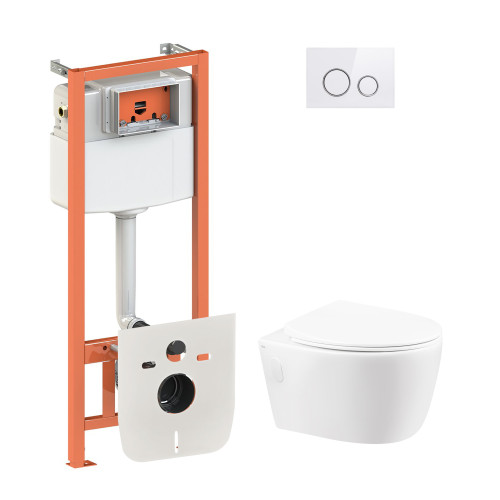 Набір Qtap інсталяція 4 в 1 з панеллю змиву Nest (QT0133M425 + QT0111M11V1114W) + унітаз з сидінням Leo QT11331002ERW