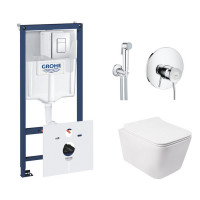 Комплект инсталляция Grohe Rapid SL 38827000 + унитаз с сиденьем Qtap Crow QT05335170W + набор для гигиенического душа со смесителем Grohe BauClassic 2904800S Комплект инсталляция Grohe Rapid SL 38827000 + унитаз с сиденьем Qtap Crow QT05335170W + набор для гигиенического душа со смесителем Grohe BauClassic 2904800S