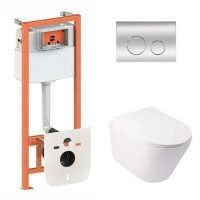 Готовое решение Qtap для ванной комнаты: подвесной унитаз  Swan Ultra Quiet + комплект инсталляции Nest 4 в 1 (круглая клавиша Chrome)