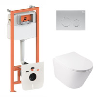 Готовое решение Qtap для ванной комнаты: подвесной унитаз  Swan Ultra Quiet + комплект инсталляции Nest 4 в 1 (круглая клавиша Satin)