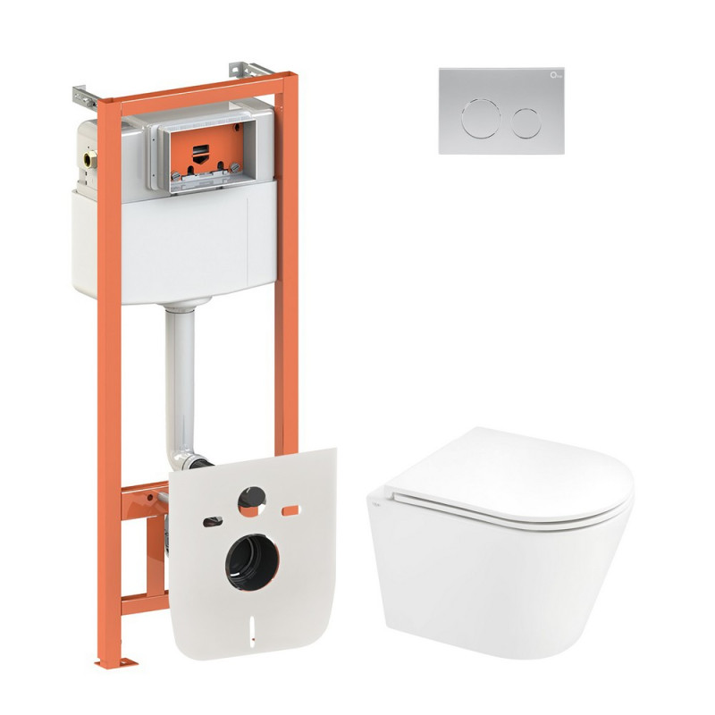 Набір Qtap інсталяція 4 в 1 з панеллю змиву Nest (QT0133M425 + QT0111M11111SAT) + унітаз з сидінням Scorpio QT1433053ERW