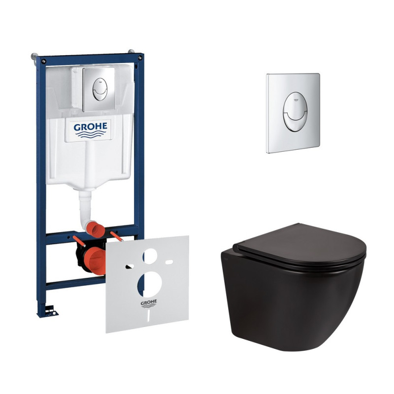 Набір інсталяція 4 в 1 Grohe Rapid SL 38721001 + унітаз з сидінням Qtap Robin QT13332141ERMB