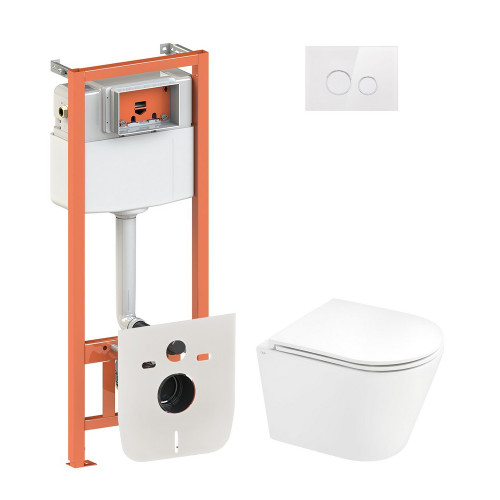 Набір Qtap інсталяція 4 в 1 з панеллю змиву Nest (QT0133M425 + QT0111V1164GW) + унітаз з сидінням Scorpio QT1433053ERW