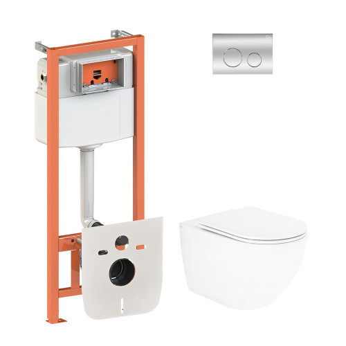 Набір Qtap інсталяція 4 в 1 з панеллю змиву Nest (QT0133M425 + QT0111M11112CRM) + унітаз з сидінням Robin QT13332141ERW