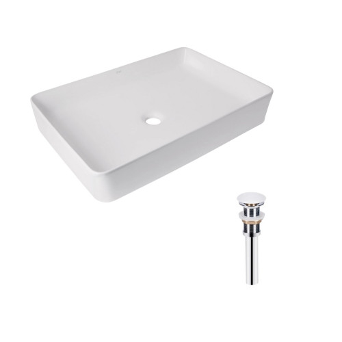 Комплект Qtap Tern: Раковина накладна прамокутна 600x405x110 мм WHITE + Донний клапан PU02
