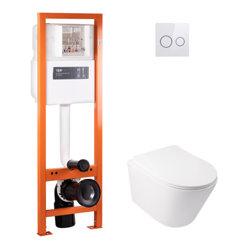 Набір Qtap інсталяція 4 в 1 з панеллю змиву Nest (QT0233M370 + QT0211P01V1176W) + унітаз з сидінням Swan QT16335178W