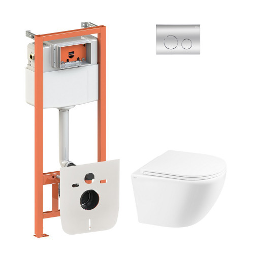 Набір Qtap інсталяція 4 в 1 з панеллю змиву Nest (QT0133M425 + QT0111M11112CRM) + унітаз з сидінням Robin QT1333046ERW