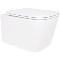 Унитаз подвесной Crow Rimless 485х340х330 мм, White, с сиденьем Slim Duroplast/ Soft-close/ Quick Release QT05335171RW Qtap