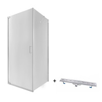 Набор Qtap душевая кабина Aquarius CRM1099SC6 Clear с линейным трапом Dry FC304-800