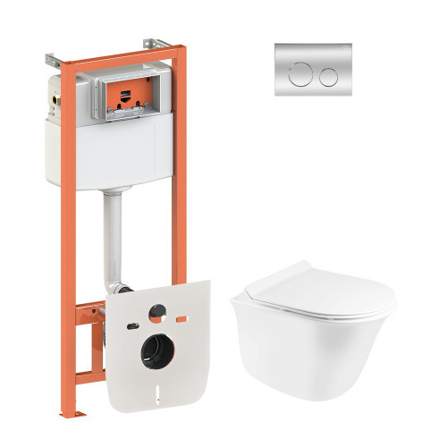 Набір Qtap інсталяція 4 в 1 з панеллю змиву Nest (QT0133M425 + QT0111M11112CRM) + унітаз з сидінням Virgo QT1833051ERW