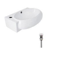 Комплект Qtap Leo: Раковина подвесная овальная левая 430x290x140 мм White + Донный клапан PU02O