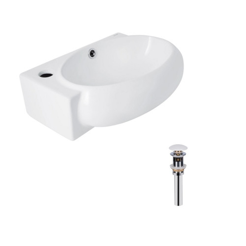 Комплект Qtap Leo: Раковина підвісна овальна ліва 430x290x140 мм White + Донний клапан PU02O