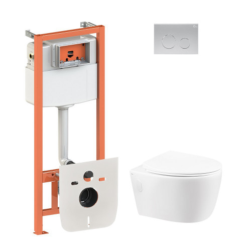 Набір Qtap інсталяція 4 в 1 з панеллю змиву Nest (QT0133M425 + QT0111M11111SAT) + унітаз з сидінням Leo QT11331002ERW