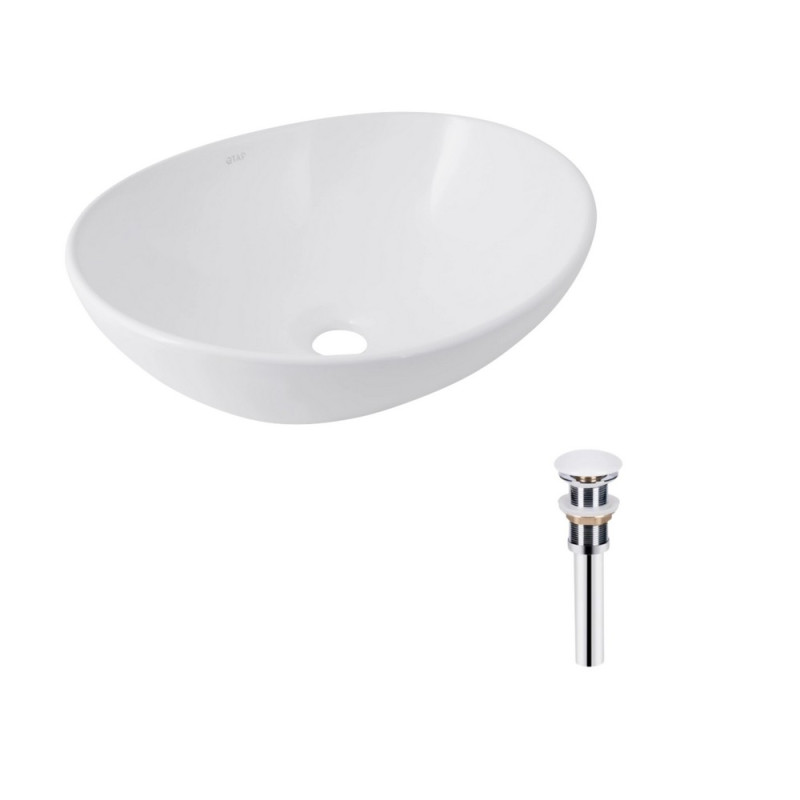 Комплект Qtap Dove: Раковина накладна овальна 410x335x145 мм White + Донний клапан PU02
