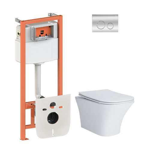 Набір Qtap інсталяція 4 в 1 з панеллю змиву Nest (QT0133M425 + QT0111M11112CRM) + унітаз з сидінням Presto QT24332615EW