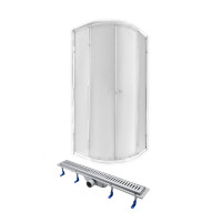 Душова кабіна PRESTO CRM1099AP5, півколо, 90x90, скло 5мм Pear + QT Dry FA304-700 Лінійний трап, акційний набір