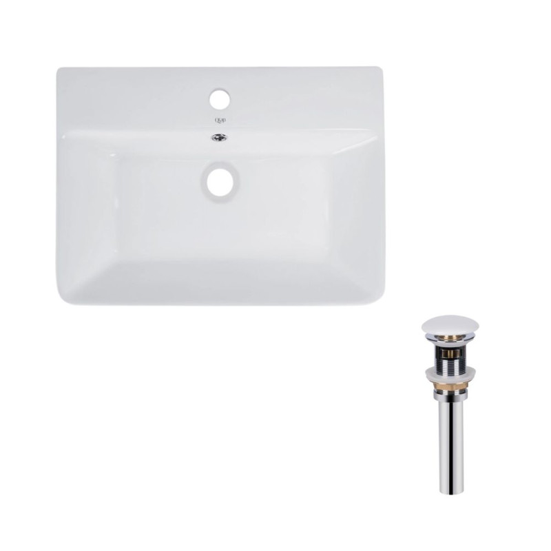 Комплект Qtap Virgo: Раковина подвесная прямоугольная 600x420x140 мм White + Донный клапан PU02O