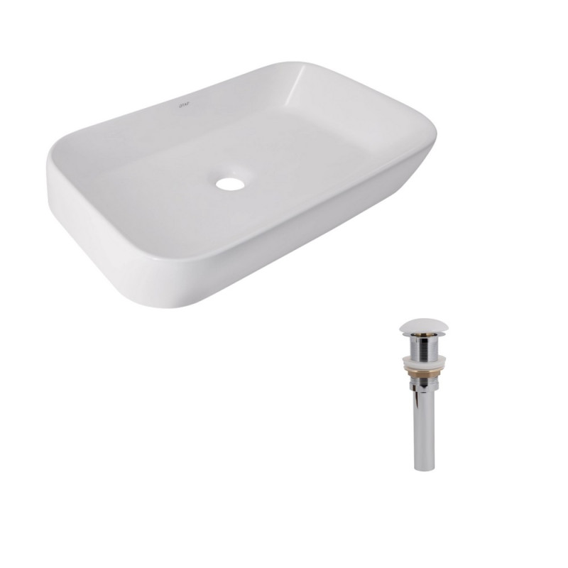 Комплект Qtap Scorpio: Раковина накладна 550x390x120 мм, White, прямокутна + Донний клапан Pop-up PU02