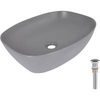 Раковина накладна Qtap Cardinal 500х380х140 мм, Stone grey, прямокутна, з донним клапаном QTCAR188SG49824