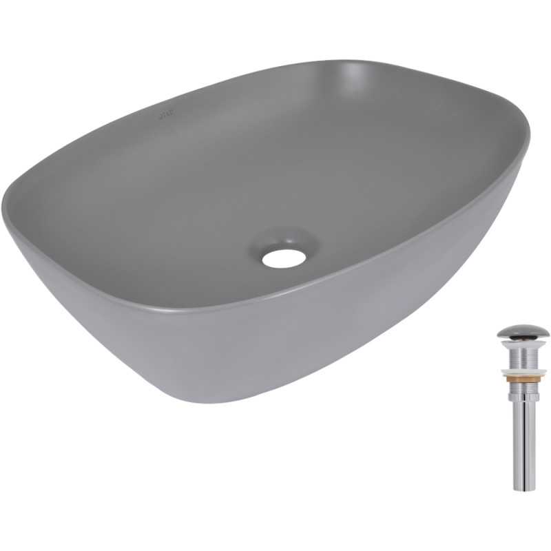 Раковина накладная Qtap Cardinal 500х380х140 мм, Stone grey, прямоугольная, с донным клапаном QTCAR188SG49824