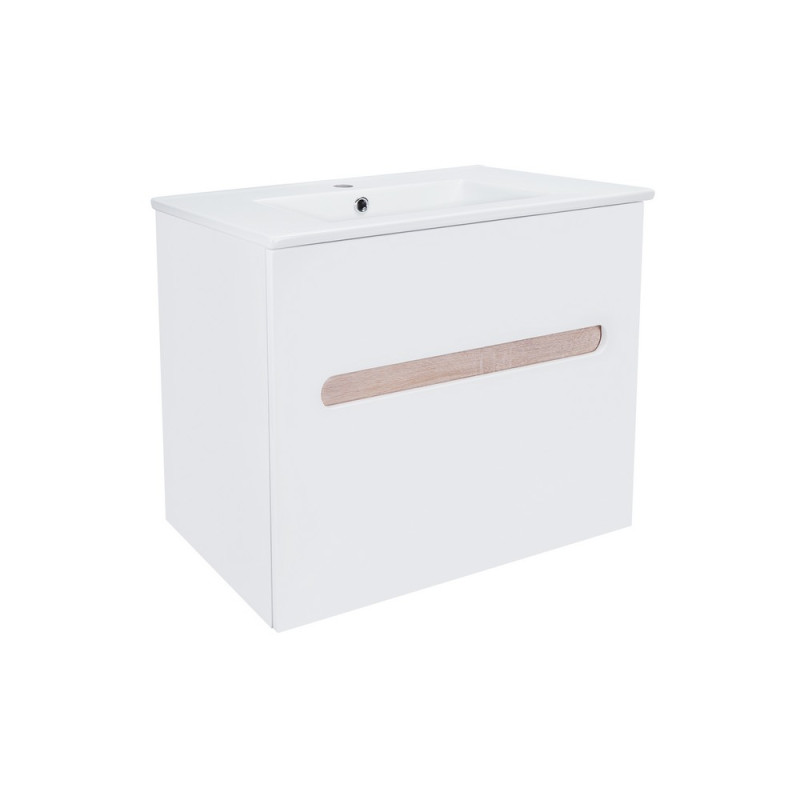 Комплект Qtap Virgo 700х580х437 White/Whitish oak тумба підвісна + раковина урізна  QT1872TPА7013070CW