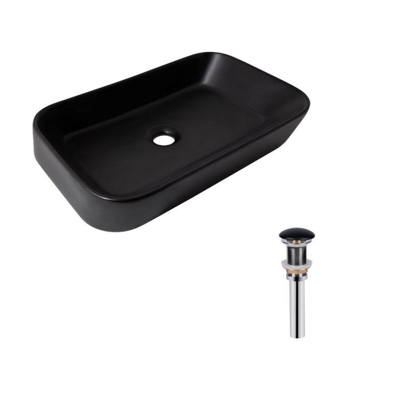 Комплект Qtap Scorpio: Раковина накладна прамокутна 550х390х120 мм Matt Black + Донний клапан PU03