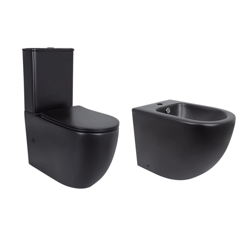 Акційний набір: Унітаз напольний Robin Ultra Quiet QT13226083AMB 660x360x855 Black + Біде напольне Robin QT13442141CMB 565x360x405 Black