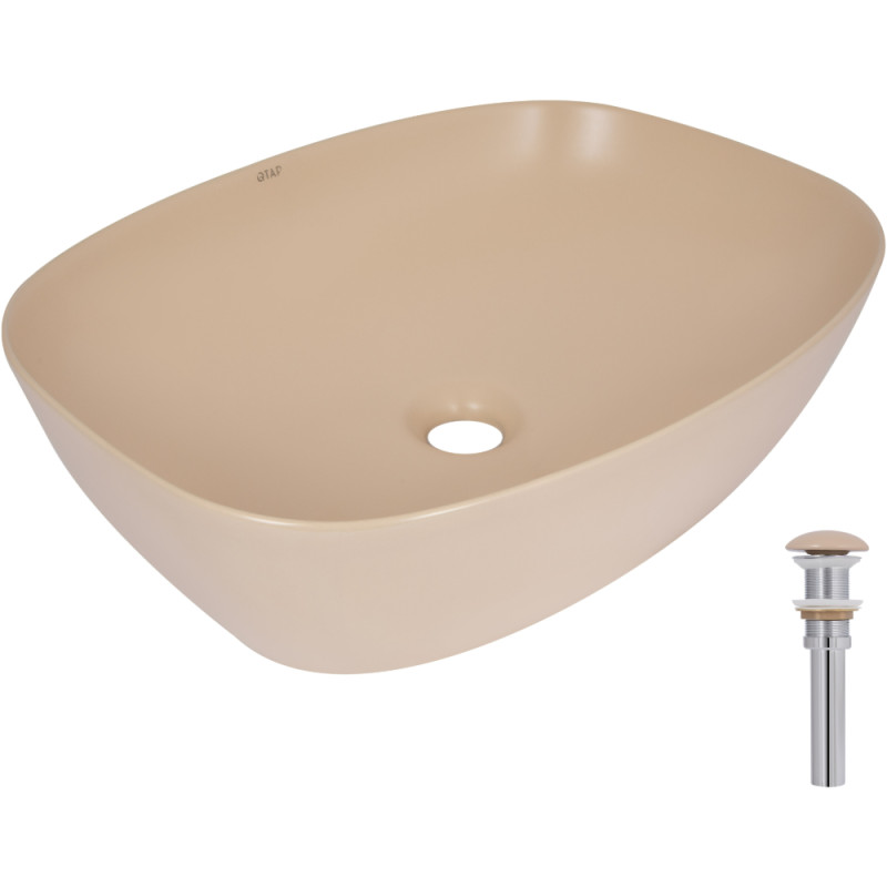 Раковина накладная Qtap Cardinal 500х380х140 мм, Beige, прямоугольная, с донным клапаном QTCAR188SB49825