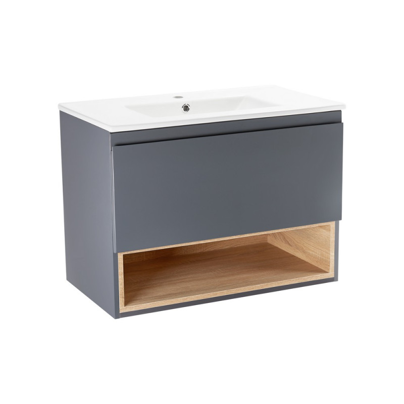 Комплект Qtap Robin 800х580х437 Graphite/Whitish oak тумба підвісна + раковина урізна QT1372TPВ8002GWO