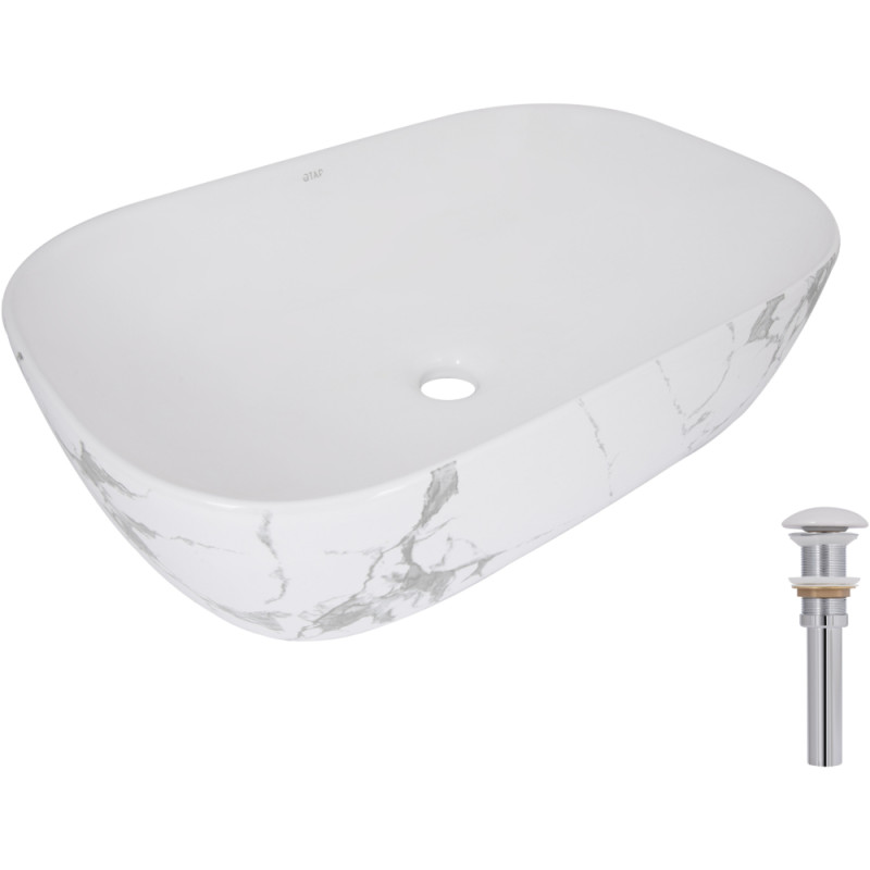 Раковина накладна Qtap Robin 600x390x150 мм, Marble, прямокутна, з донним клапаном QTROB188MR49788