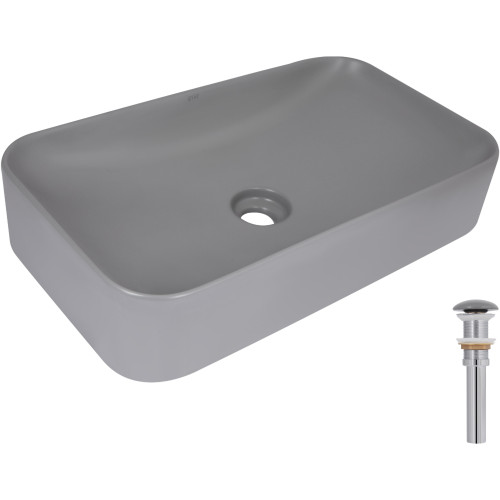 Раковина накладна Qtap Tern 610x350x135 мм, Stone grey, прямокутна, з донним клапаном QTTER188SG49789
