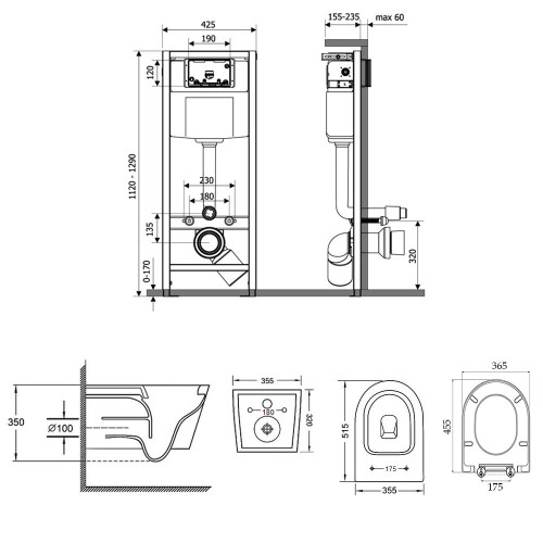 Набір Qtap інсталяція Nest QTNESTM425M11SAT + унітаз з сидінням Swan QT16335178W