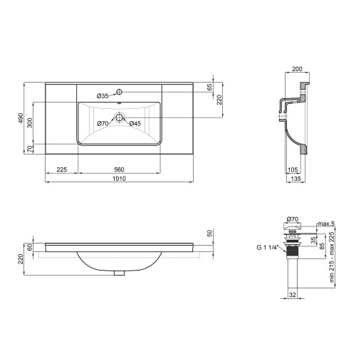 Раковина Qtap Albatross Q 1000х480х230 White з донним клапаном QT01115100QW