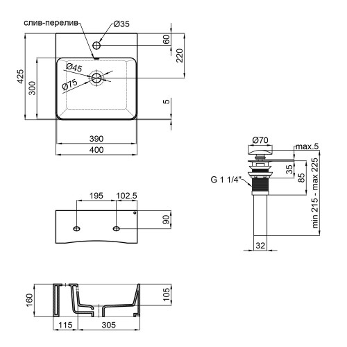 Раковина Qtap Nando B 400х420х155 White з донним клапаном QT12117040BW