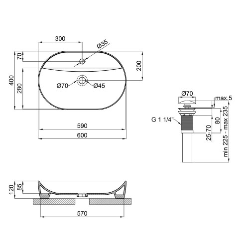 Раковина-чаша Qtap Scorpio 610x400x120 Matt black з донним клапаном QT142203MBMB