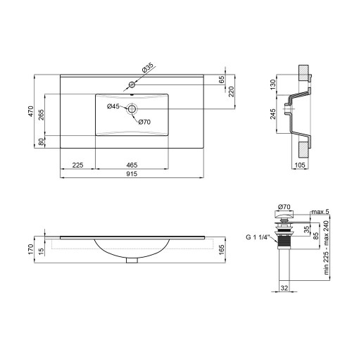 Раковина Qtap Albatross E 900х460х180 White з донним клапаном QT01119090EW