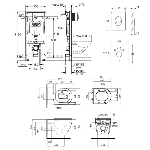 Набір інсталяція 4 в 1 Grohe Rapid SL 38722001 + унітаз з сидінням Qtap Robin QT13332141ERMB