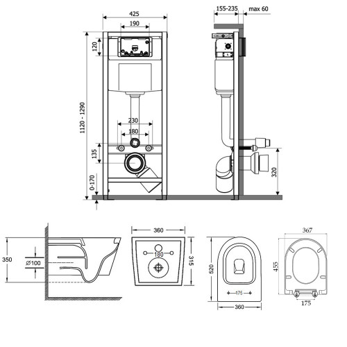 Набір Qtap інсталяція Nest M425-M06CRM + унітаз з сидінням Jay QT07335176W