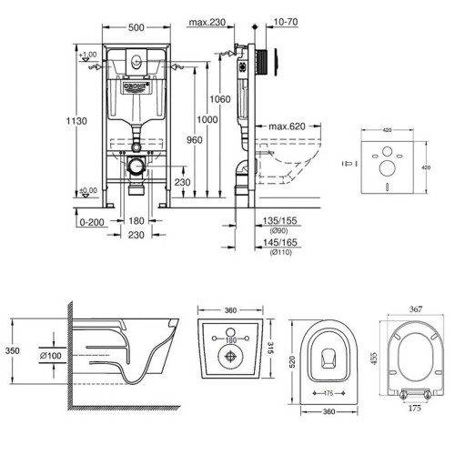 Набір інсталяція 4 в 1 Grohe Rapid SL 38722001 + унітаз з сидінням Qtap Jay QT07335176W