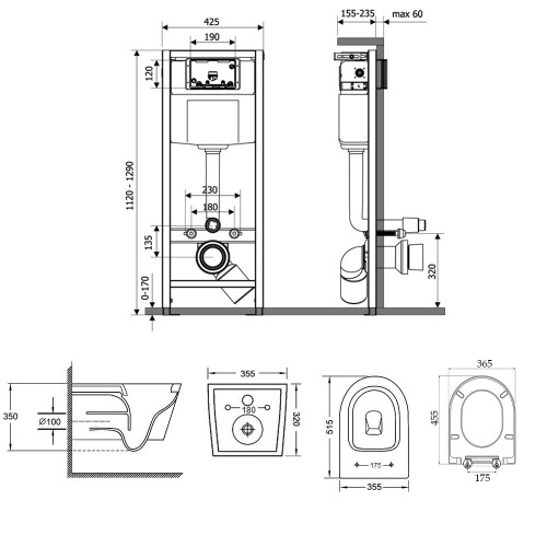 Набір Qtap інсталяція Nest M425-M06CRM + унітаз з сидінням Swan QT16335178W