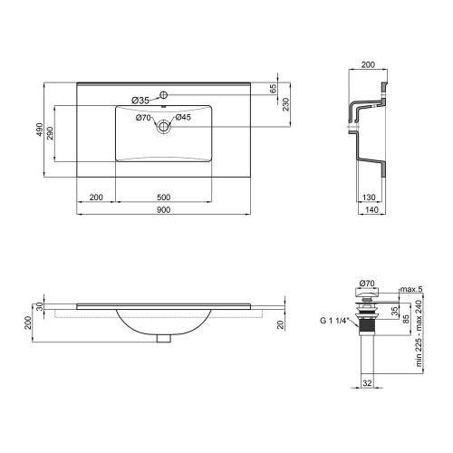 Раковина Qtap Albatross E49 900х490х200 White з донним клапаном QT01119090E49W