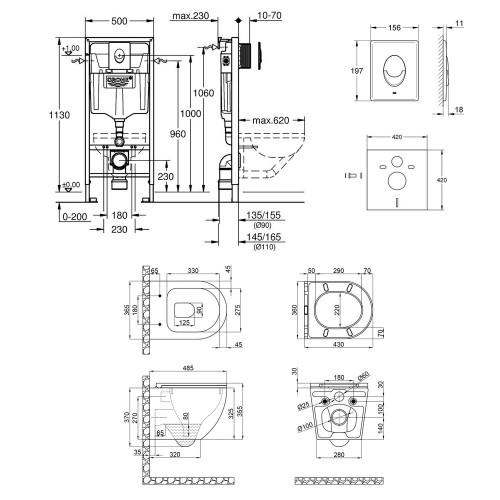 Набір інсталяція 4 в 1 Grohe Rapid SL 38722001 + унітаз з сидінням Qtap Robin QT1333046ERMB