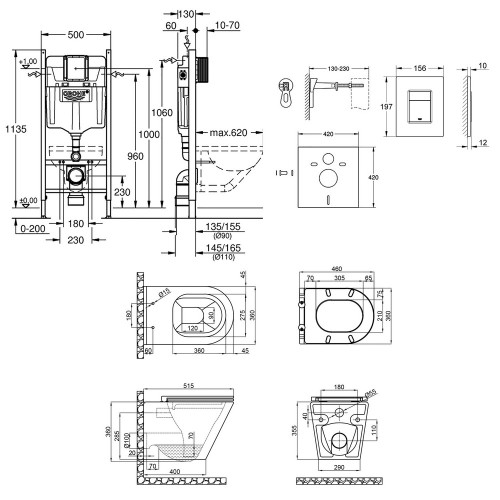 Набір інсталяція 4 в 1 Grohe Rapid SL 3884000G + унітаз з сидінням Qtap Scorpio QT1433053ERW