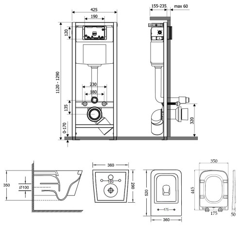 Набір Qtap інсталяція Nest M425-M06CRM + унітаз з сидінням Crow QT05335170W
