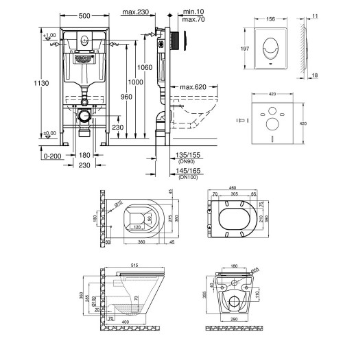 Набір інсталяція 4 в 1 Grohe Rapid SL 38721001 + унітаз з сидінням Qtap Scorpio QT1433053ERW