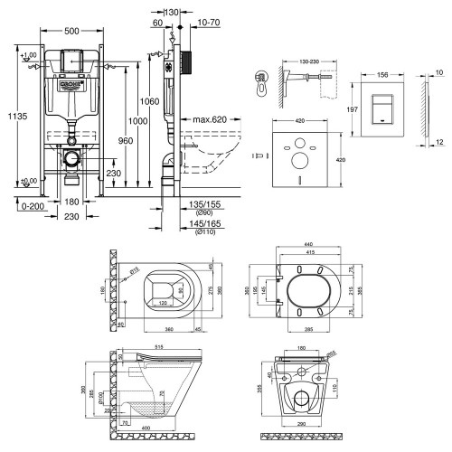 Набір інсталяція 4 в 1 Grohe Rapid SL 3884000G + унітаз з сидінням Qtap Scorpio QT1433053ERMB