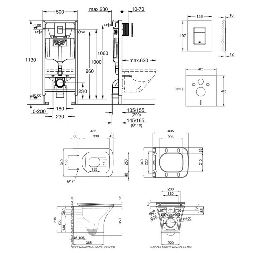 Набір інсталяція 4 в 1 Grohe Rapid SL 38772001 + унітаз з сидінням Qtap Presto QT24332615EW