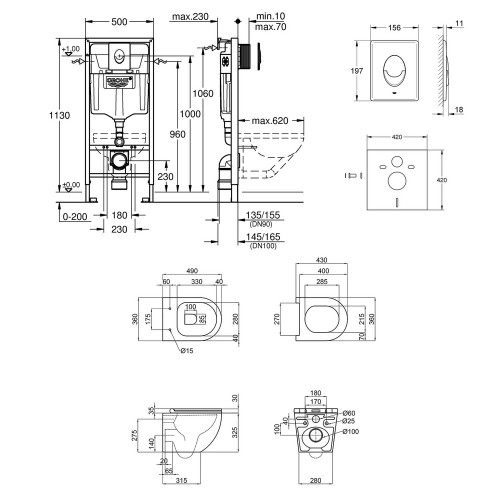 Набір інсталяція 4 в 1 Grohe Rapid SL 38721001 + унітаз з сидінням Qtap Robin QT1333046ENRMB