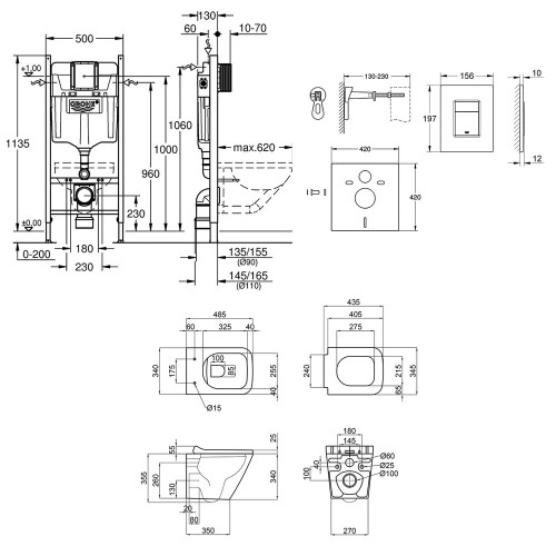 Набір інсталяція 4 в 1 Grohe Rapid SL 3884000G + унітаз з сидінням Qtap Tern QT1733052ER